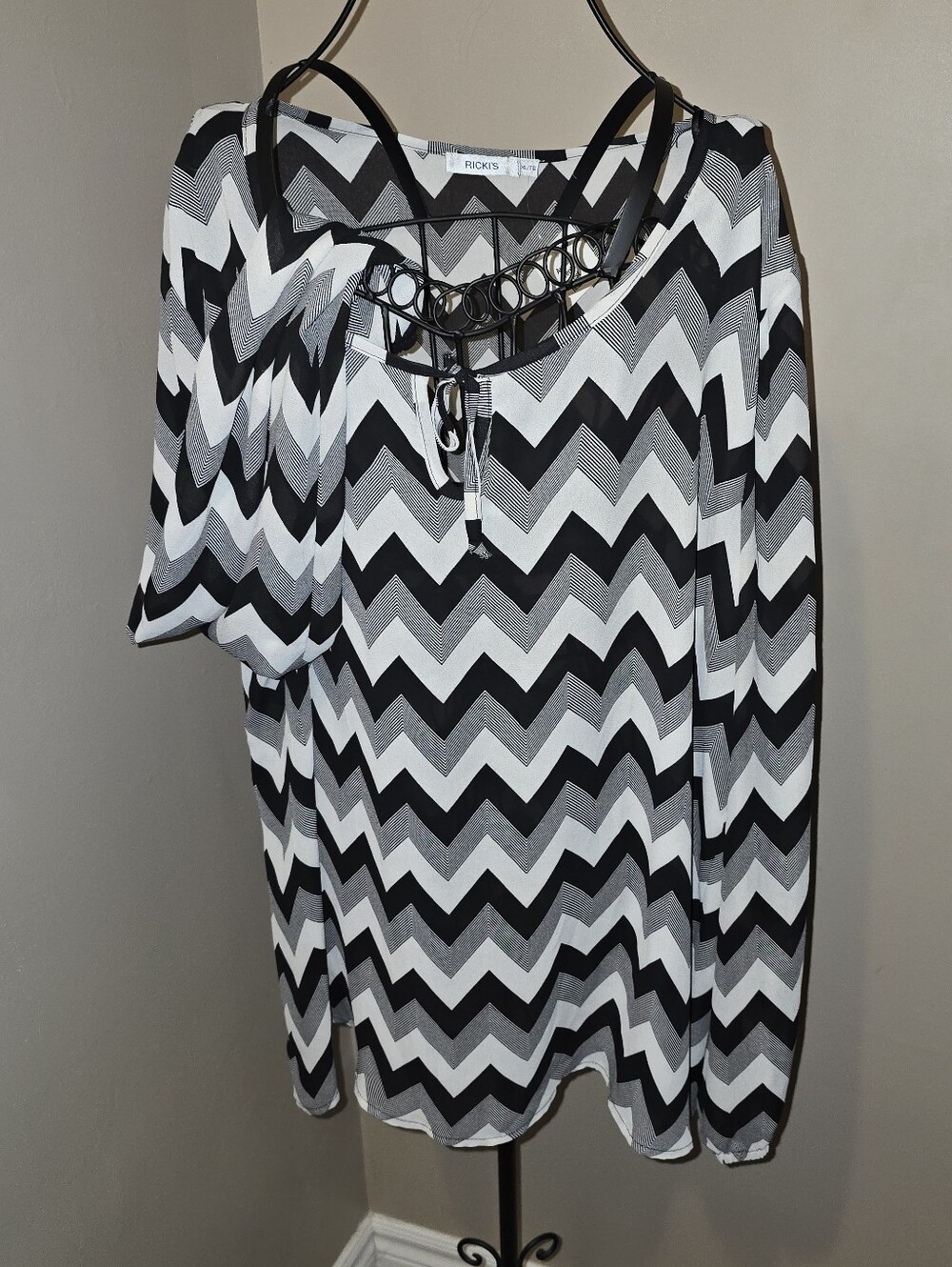 Ricki's Black & White Chevron Lace-Up Tunic